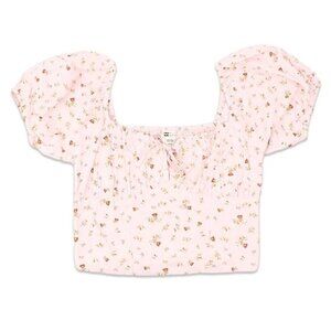 Billabong Womans My Sunshine Crop Top Shirt Soft Pink Large L Romantic Floral